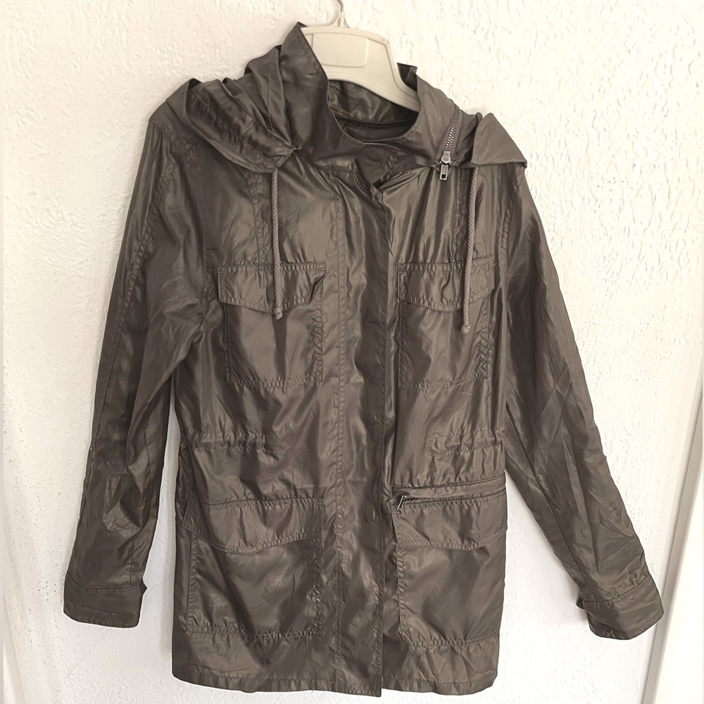 HURLEY Women’s Olive Green Button Down Windbreaker Lightweight Rain Coat